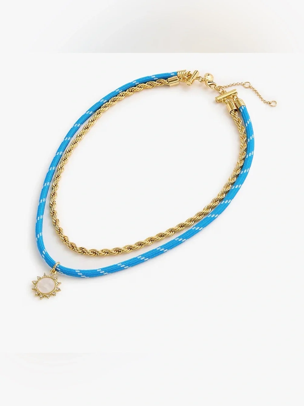 J. Crew Gold Rope & Blue Cord Sun Pendant Layered Necklace